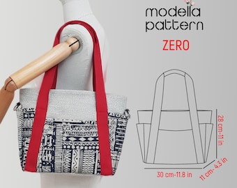 Zero bag pattern , canvas bag with pockets ,canvas totebag ,digital pdf pattern , pdf download , shopping bag pattern , bag template , bag