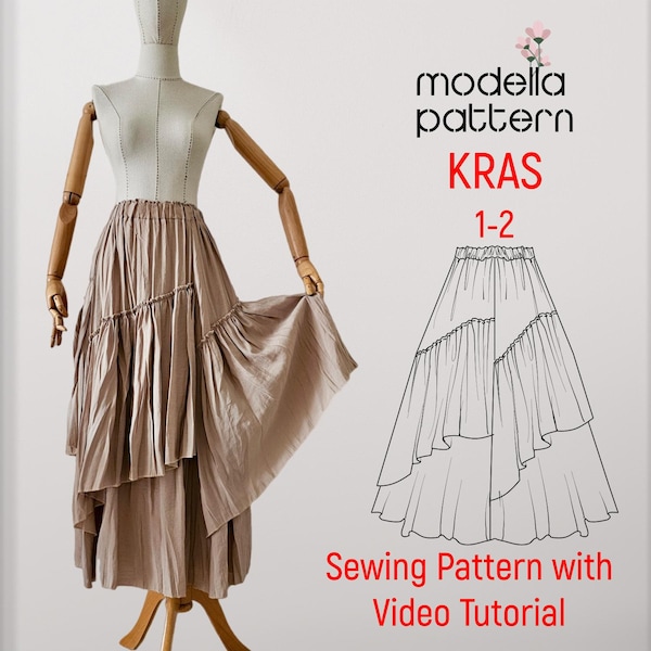 Kras skirt pattern 1-2 size pdf pattern , cotton skirt pattern , skirt sewing pattern , boho skirt pattern, sewing pattern, bohemian skirt