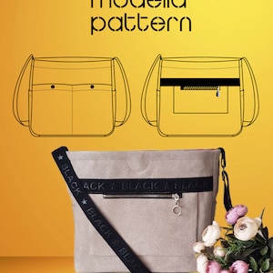 Cross bag pattern tote bag with pockets , canvas tote bag , digital pdf pattern ,  pdf download , shopping bag pattern , bag template , bag