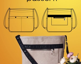 Cross bag pattern tote bag with pockets , canvas tote bag , digital pdf pattern ,  pdf download , shopping bag pattern , bag template , bag