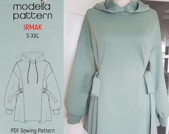 IRMAK XL SİZE tunic pattern , tunic , sewing patterns , t-shirt pattern ,  pdf download , hoodies and sweaters,  hoodie pattern sewing