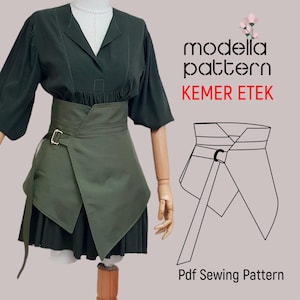 Patron de couture accessoire Kemer Etek PDF, patron de ceinture croisée, superposition de jupe asymétrique à faire soi-même, tutoriel vidéo inclus - taille L-XL-2XL