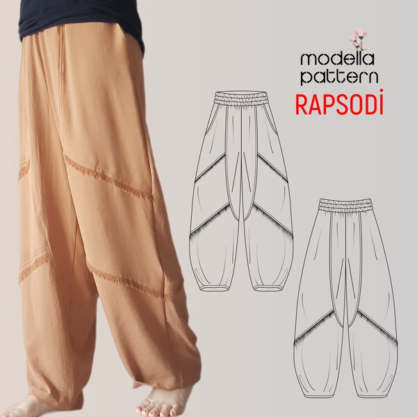 RAPSODi BOHO PANT L SİZE pant pattern Women pants  yoga pants loose fit pants  linen pant, harem pant pattern, sewing pattern, bohemian pant