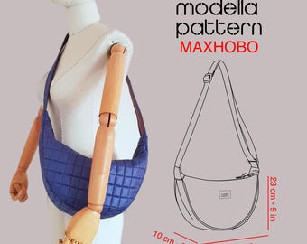 Maxi Hobo Bag Schnittmuster, Einkaufstasche mit Taschen, Maxi Hobo