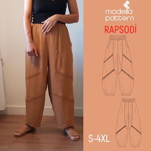 RAPSODi BOHO PANT S SİZE pant pattern Women pants  yoga pants loose fit pants  linen pant, harem pant pattern, sewing pattern, bohemian pant