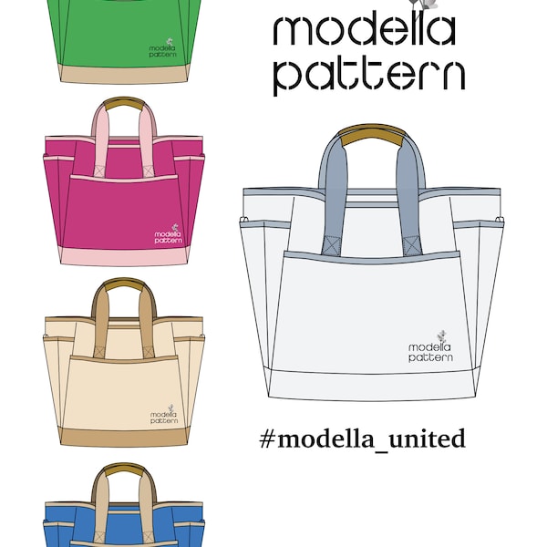 UNİTED bag pattern , tote bag with pockets , canvas tote bag , digital pdf pattern ,  pdf download , shopping bag pattern , plaj çantası