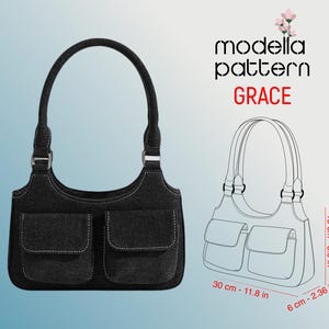 Patrón de bolso de hombro Grace, bolso de lona con bolsillos, bolso de lona, patrón digital en PDF, descarga en PDF, patrón de bolso de compras, plantilla de bolso