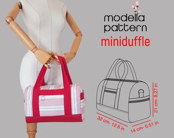 Mini duffle bag pattern , duffle bag with pockets , duffle bag , travel bag,  pdf download , shopping bag pattern , bag template , bag