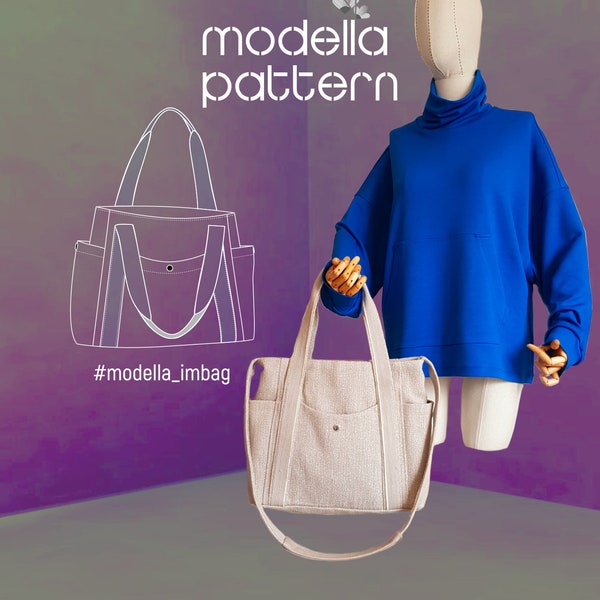 İm bag pattern , tote bag with pockets , canvas tote bag , digital pdf pattern ,  pdf download , shopping bag pattern , bag template , bag
