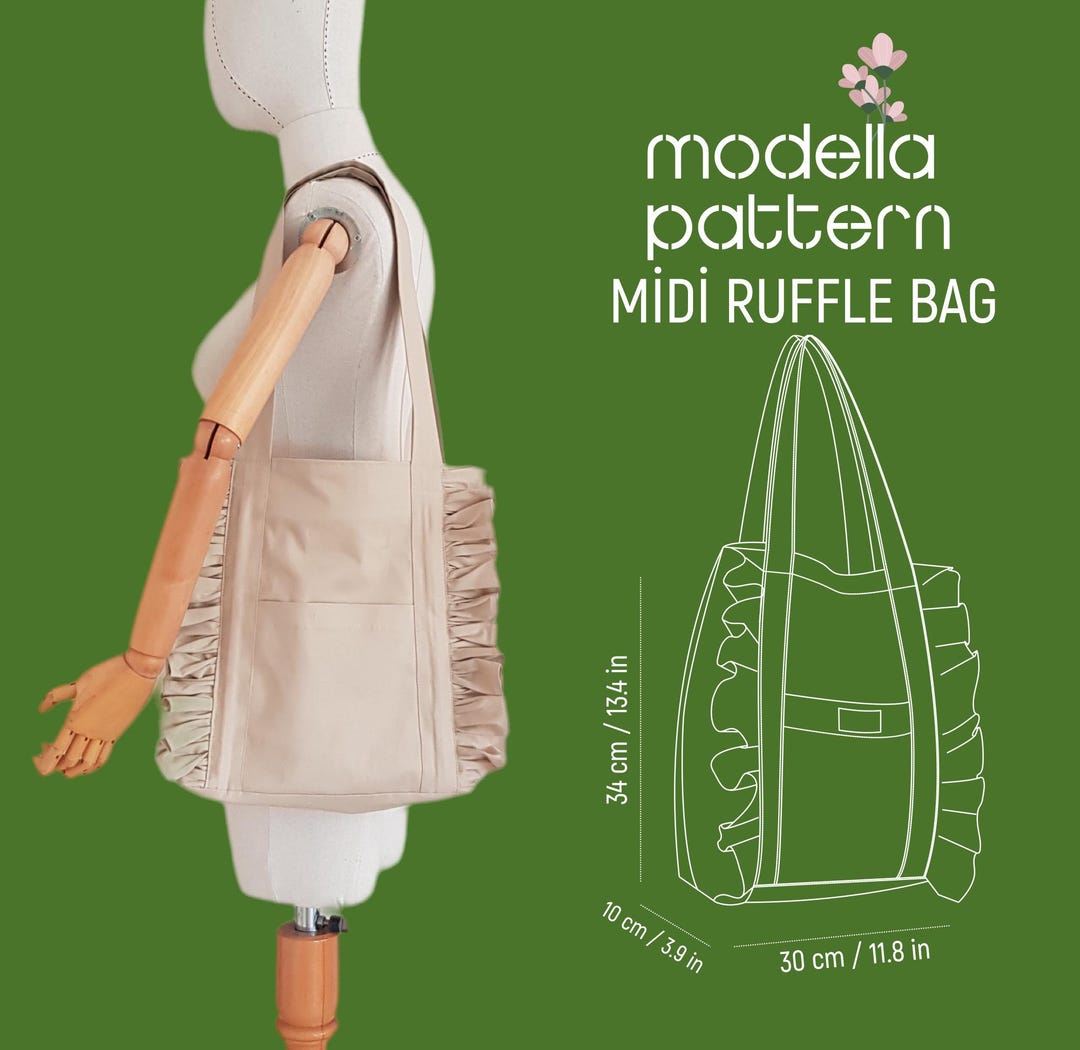 Midi Ruffle Bag Pattern Canvas Bag With Pockets ,canvas Totebag Digital ...