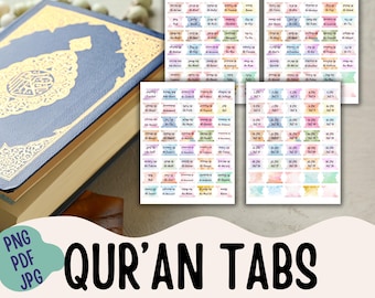 Quran Tabs , Quran Surah and Juz Tabs , Islamic Reminders , Quran Divider Tabs, DIY Quran Tabs , Printable Quran Tabs , Quran Tracker