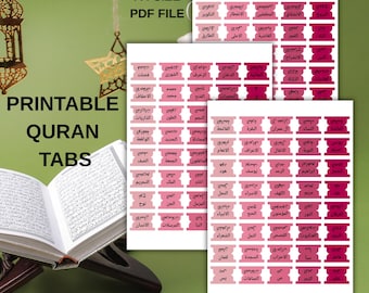 Pestañas del Corán árabe, Pestañas del Corán Sura, Recordatorios islámicos, Pestañas divisorias del Corán, Pestañas del Corán DIY, Pestañas del Corán imprimibles, Rastreador de Sura del Corán