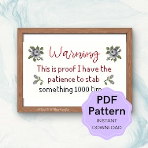 Stabby Patience Cross Stitch PDF Pattern