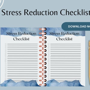 Stress Reduction Checklist | Stress Tracker | Stress management | Stress Control | Daily Stress Triggers Tracker | Self Care Therapy Journal