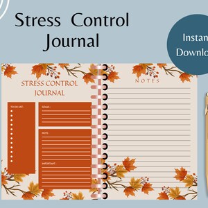Stress Control Journal | Stress Reduction Journal | Stress Relief Journal Prompts| Daily Stress Triggers Tracker | Self Care Therapy Journal