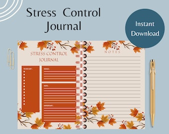 Stress Control Journal | Stress Reduction Journal | Stress Relief Journal Prompts| Daily Stress Triggers Tracker | Self Care Therapy Journal