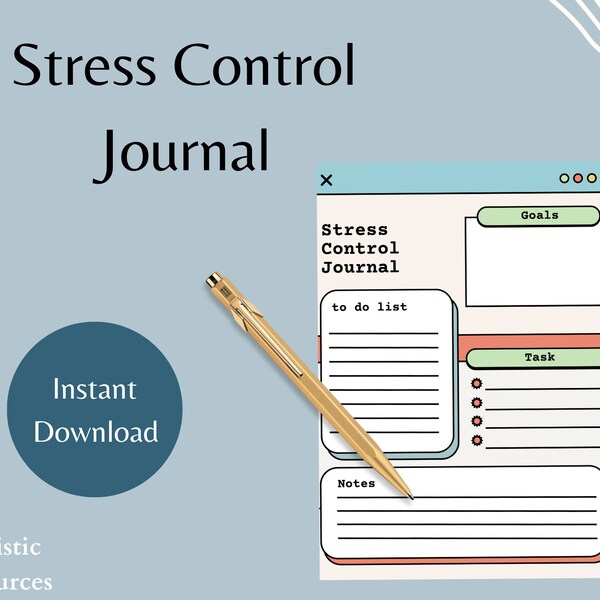 Stress Control Journal | Stress Reduction Journal | Stress Relief Journal Prompts| Daily Stress Triggers Tracker | Self Care Therapy Journal