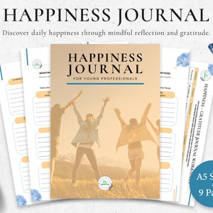 Happiness Workbook Journal for Young Professionals, Practical Guide to Happiness, Self-reflection with Emotional Guide, Gratitude Worksheet.