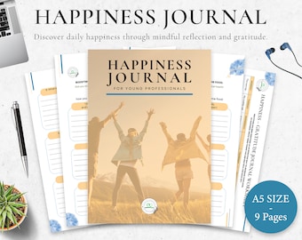 Happiness Workbook Journal for Young Professionals, Practical Guide to Happiness, Self-reflection with Emotional Guide, Gratitude Worksheet.