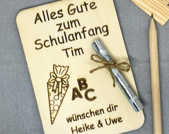 Geschenkkarte Geldgeschenk Karte Schulanfang Schuleinführung Holzkarte