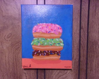 Original varnished 8X10 Stacked Donuts Painting.