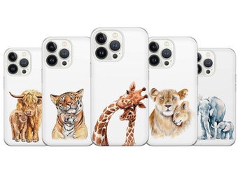 Funda para móvil con diseño de animales bebés: funda con jirafa, león y elefante para iPhone, Samsung, Google Pixel, Huawei, Xiaomi y OnePlus.