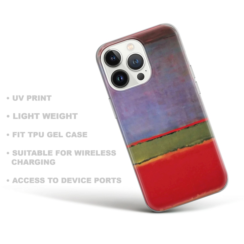 May include: A clear phone case with a colorful abstract design. The case features a red, orange, yellow, green, and blue color scheme. The case is compatible with wireless charging.