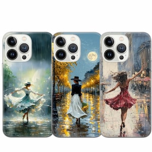 Rain Art Phone Case: Dancing in the Rain, Drops TPU Gel Cover for iPhone, Samsung, Google Pixel