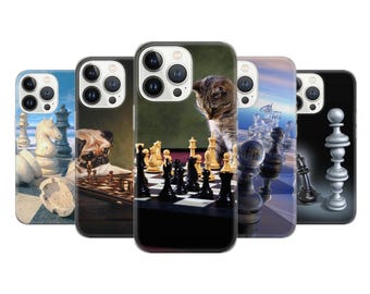 チェス盤の猫と犬の携帯電話ケース：iPhone、Samsung、Google Pixel用のチェスゲームTPUカバー