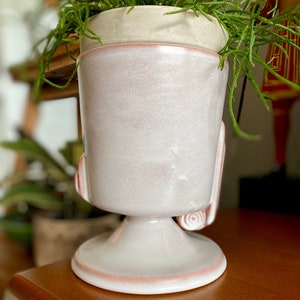 1936 Roseville Moderne Vase: Tan White Art Deco Pottery (787-6)