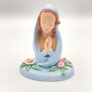 Mid Century Modern Praying Madonna Bust Adorned with Roses