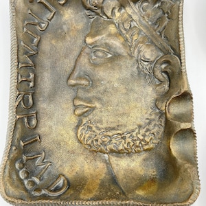 Vintage Italian Ceramic Ashtray: Aged Bronze Look, Roman Profile