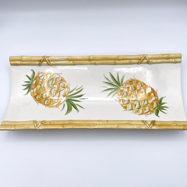 Pineapple and Bamboo Majolica Serving Tray Made in San Marco Italy