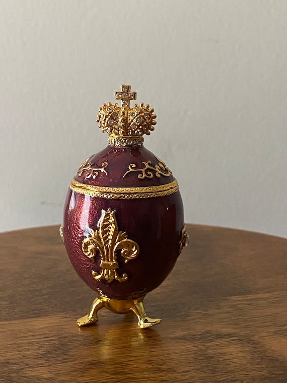 Gold Fleur De Lis Egg Koi Bejeweled Trinket Box by