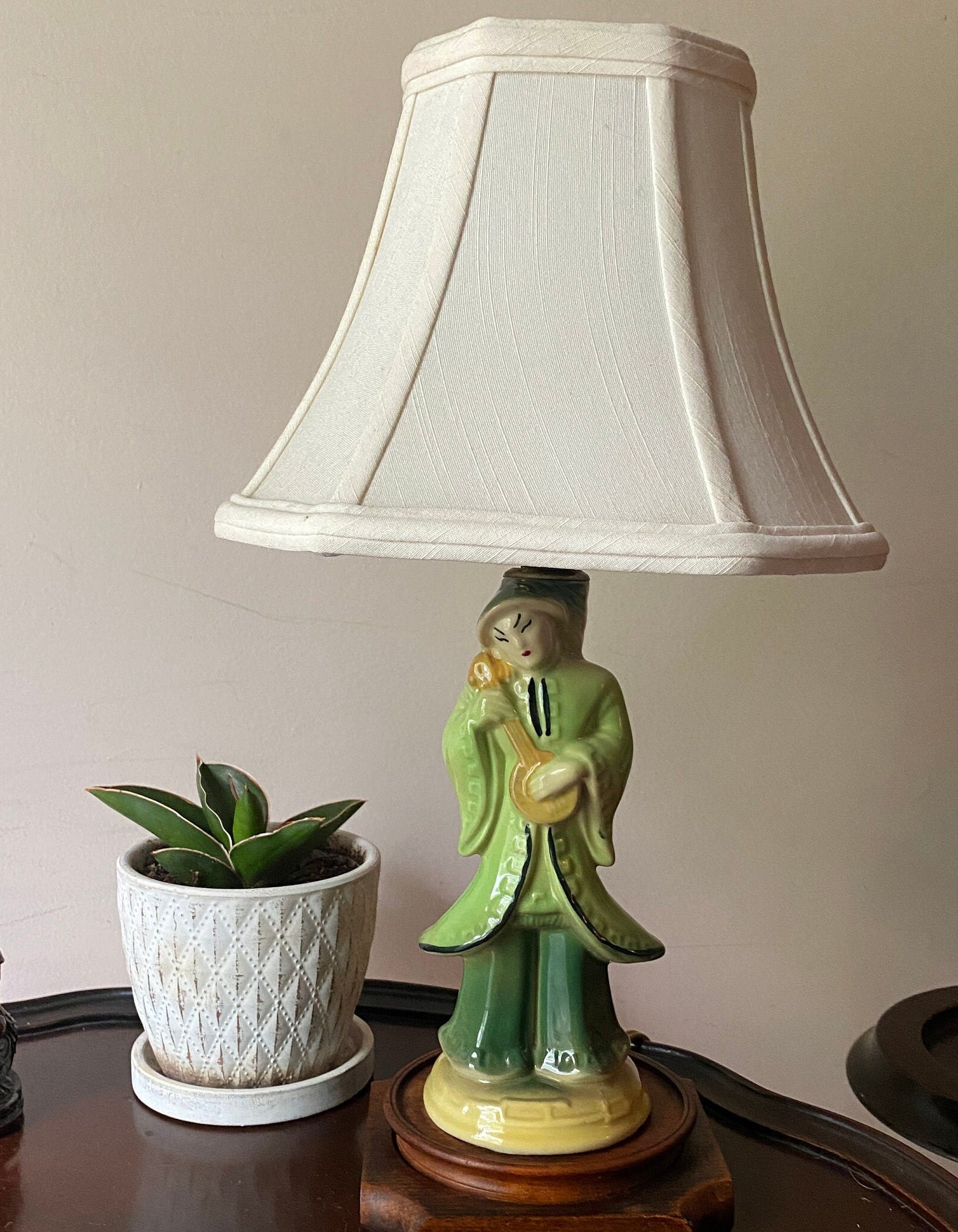 Green Asian Lamp, Vintage Green Gold Lamp, Decorative r Asian Style Lamp  with Green Stone Finial, Asian Eclectic Home Decor Lamp