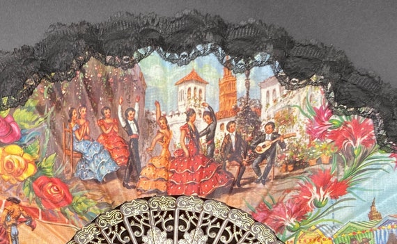 Sevilla Style Vintage Hand Fan in Vivid colors on… - image 1