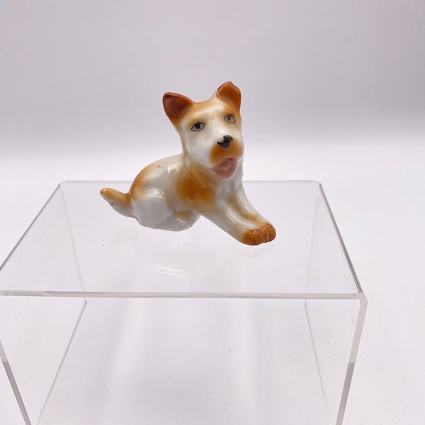 Vintage Miniature Brown and White Terrier Sitting Dog Collectable Figurine