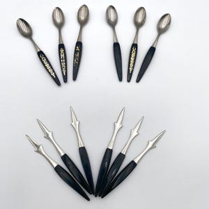 1960s-1970s Appetizer Spoons and Forks, Set of 12, Stainless Made in Japan, Nostalgic Party Spoons and Cocktail Picks