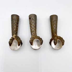 Ball and Clawfoot - set of 3, Salvage, Glass Ball in Cast Iron Claw