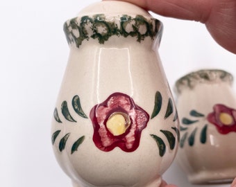 Vintage Floral Salt Pepper Shakers Green Spongeware