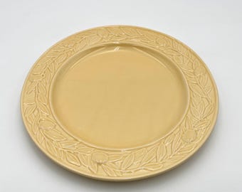 Glazed Yellow Bordallo Pinheiro with Embossed Olives on Edge, Large Plates, Platter - Sold Individually