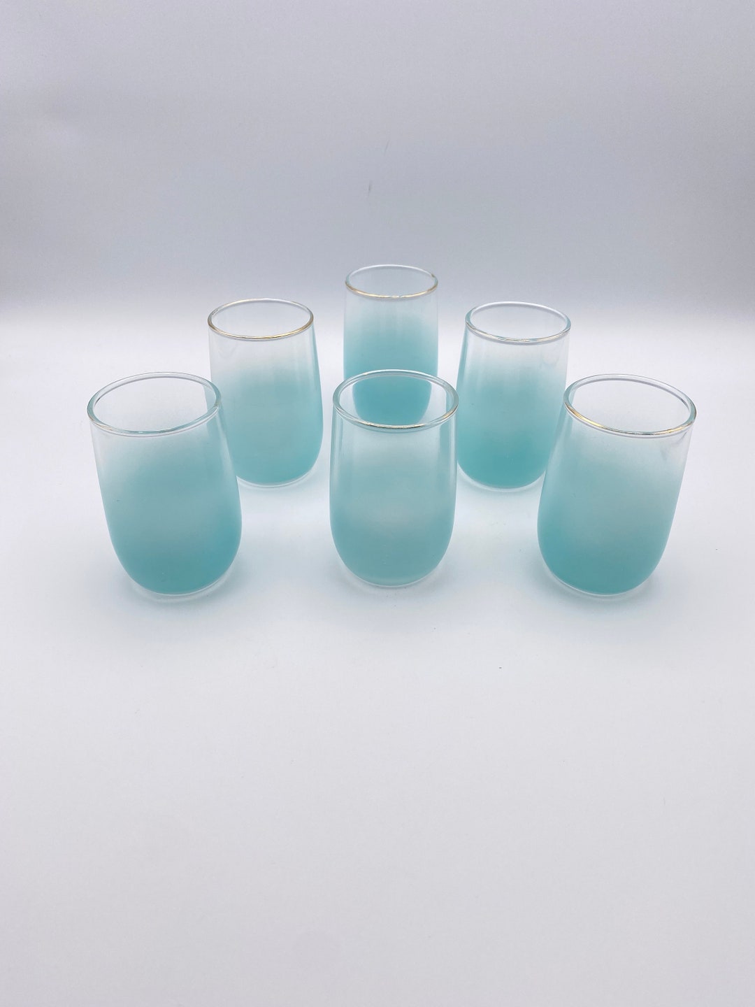 Blendo Set of 6 Juice Glasses in Powder Blue With Gold Rim West