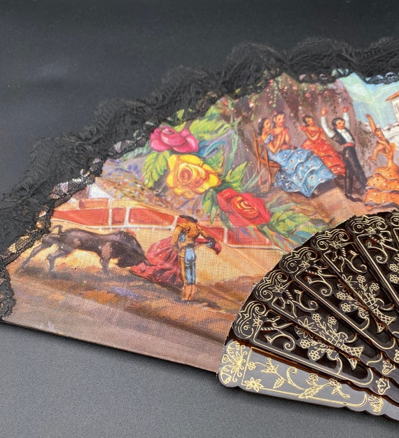 Sevilla Style Vintage Hand Fan in Vivid colors on… - image 3