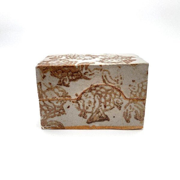 Lidded Recipe Card Box, Virginia Poddery Stoneware Container, 3x5 Index Card Size