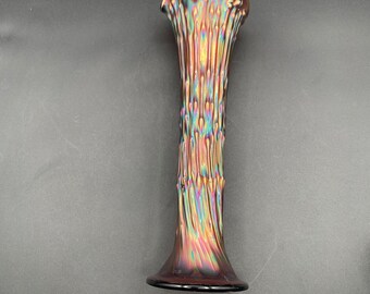 Vintage Fenton April Showers Tree Trunk Carnival Glass Iridescent Swung Vase 11"