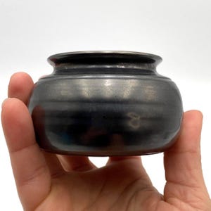 Black Chromed Small Prinknash Pottery Jar, 3” W x 2” T
