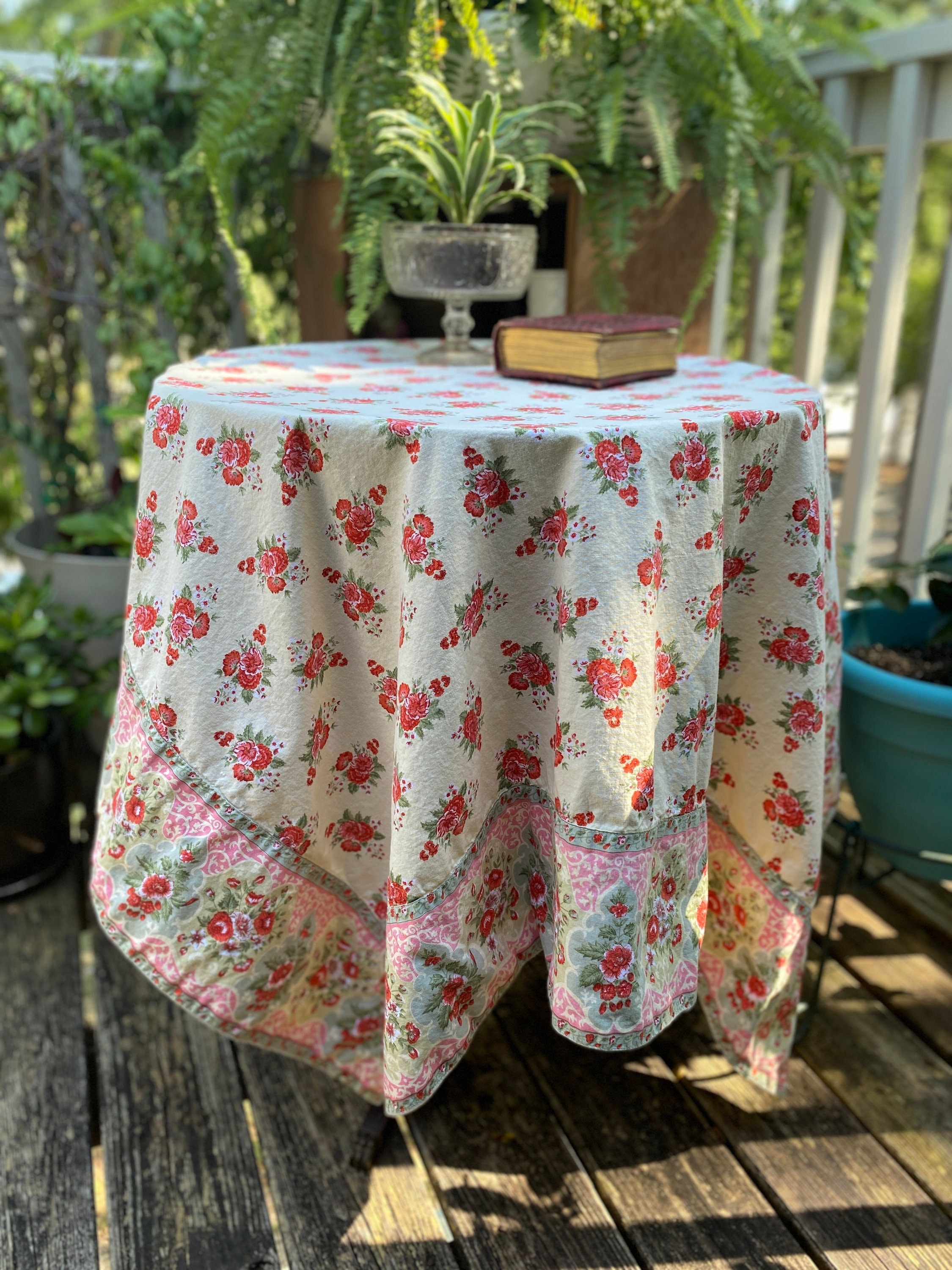 Prairie Flower Tablecloth /, 100% Cotton, Size 60x90 | April Cornell | Square Tablecloths for Tablescaping