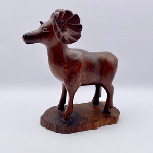 Ironstone Hand-carved Wooden Ram, Vintage Statue, Cabin Decor, Mountain Animal, 8.25&quot; x 6.5&quot;
