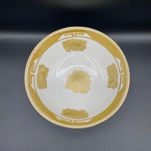 Hand-Painted Porcelain &quot;Gold Imari&quot; Bowl circa 1970s White with Gold Floral and Geometric Design