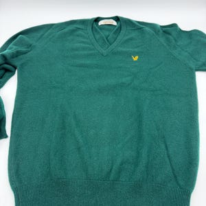 Jersey de cachemir vintage Lyle & Scott con cuello en V, color verde, talla 48/117 (XXL). imagen 3